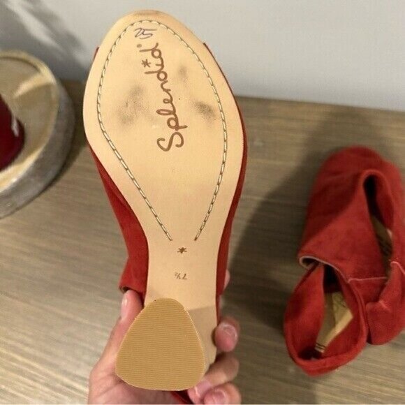 Splendid Navarro Red Suede Ankle Lace Up Peep Toe Wrap Suede Heeled Sandals 7.5 - Picture 8 of 12
